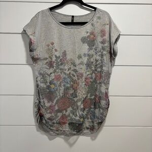Edista Los Angelas t-shirt with mesh floral print overlay grey underneath size L